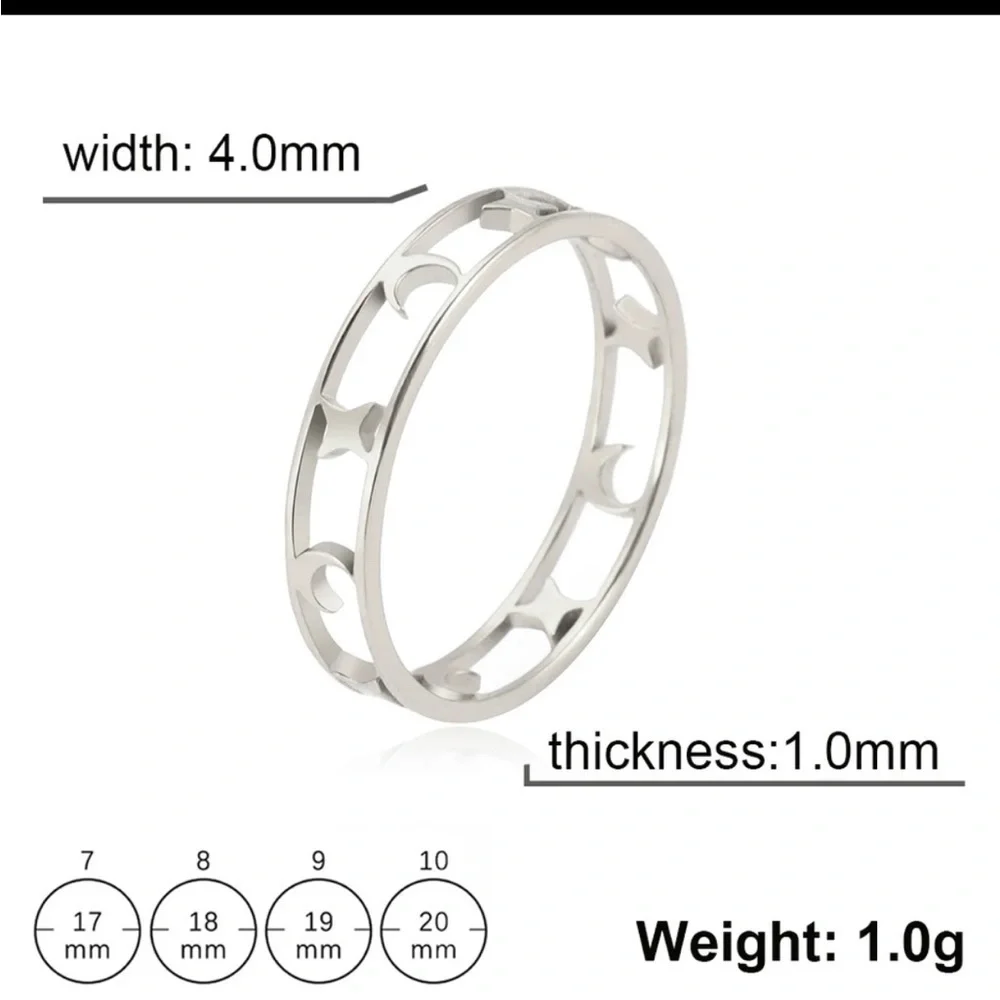 29 or 3 For $35 18K White Gold (Rhodium) Plated Moon & Stars Minimalist Ring